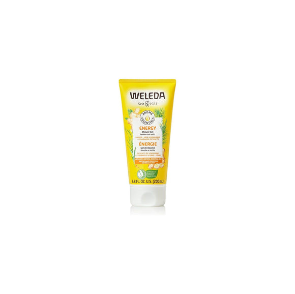 Gel de ducha energético Weleda Aroma Essentials, 190 ml (6.8 onzas líquidas), limpiador suave y rico en plantas con jengibre, limoncillo de Java y cedro.