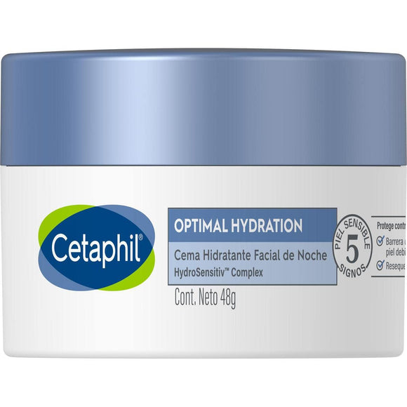 CETAPHIL® Optimal Hydration Crema Hidratante Facial de Noche con Ácido Hialurónico y Tecnología HydroSensitive Complex, 48g, Todo Tipo de Piel