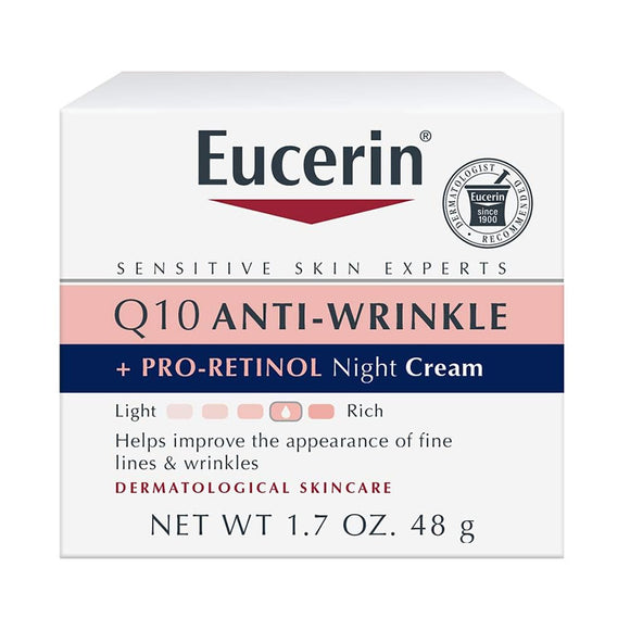 Eucerin, Crema antiarrugas de noche con CoQ10 y pro retinol, 48 g, 1.7 fluid ounces