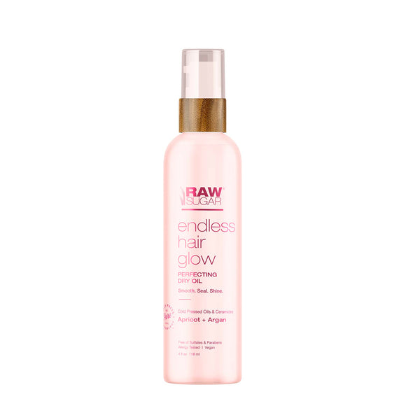 RAW SUGAR, Endless Hair Glow, Aceite Perfeccionador en Seco, con Chabacano y Aceite de Argán, Añade Brillo y Fuerza, Alisa las Puntas, Prensado en Frío, Vegano, Libre de Sulfatos y Parabenos, 118 ml