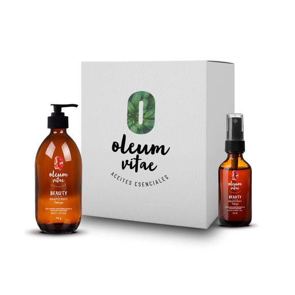 OLEUM VITAE Kit Dúo Hidratación Toronja. Crema Corporal y Aceite para Cabello y Cuerpo con Aceite Esencial de Toronja. Hidratación Profunda.