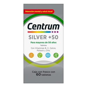 Centrum Silver +50 Multivitaminico, Con Vitamina B, Vitamina C, 60 Tabletas