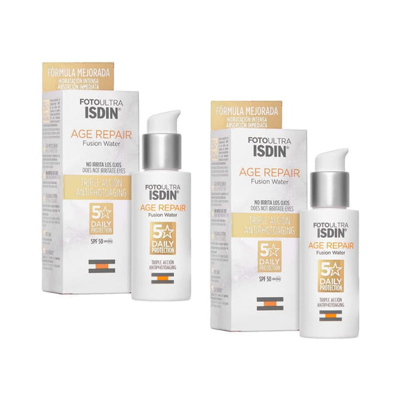 FotoUltra Age Repair Fusion Water SPF 50, Protector Solar Facial de fase acuosa | triple acción anti-fotoenvejecimiento, 50ml Paquete de 2 piezas