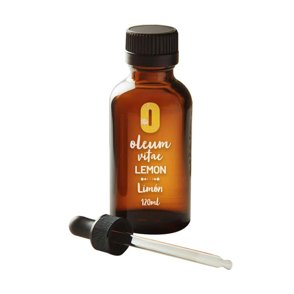 OLEUM VITAE Aceite Esencial de Limón 120ml. Citrus Limonum. 100% Puro y Orgánico. Certificado USDA ORGANIC. Aplicación Interna, Externa y Aromática.
