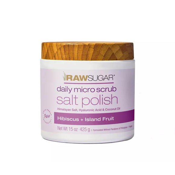 Raw Sugar Daily Micro Scrub Salt Polish Hibiscus and Island Fruit, 444 ml