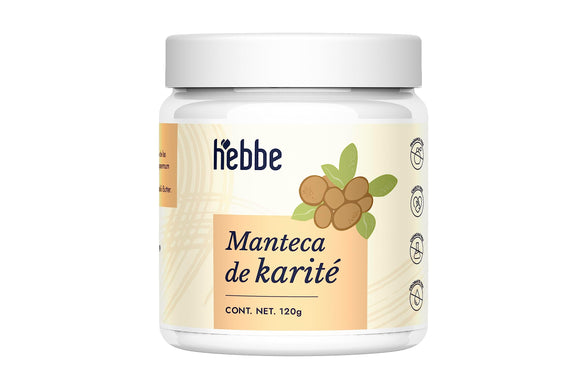 ▶ HEBBE  - Manteca de karité 120 g | Hidrata a profundidad la epidermis | Estimula la producción de colágeno | Ayuda a reducir las líneas de expresión | Renueva la piel dañada por el sol o la edad | Contenido: 120 g