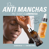 XAMANIA. Duo Anti-Manchas con Cosmetiquera. Serum Rico en Vitamina C y Suero100% Aceite Rosa Mosqueta Orgánico. Para Acné, Manchas y Estrías, Antiedad y Regenerante. Skin Care Orgánico - Cruelty Free [30 ml]