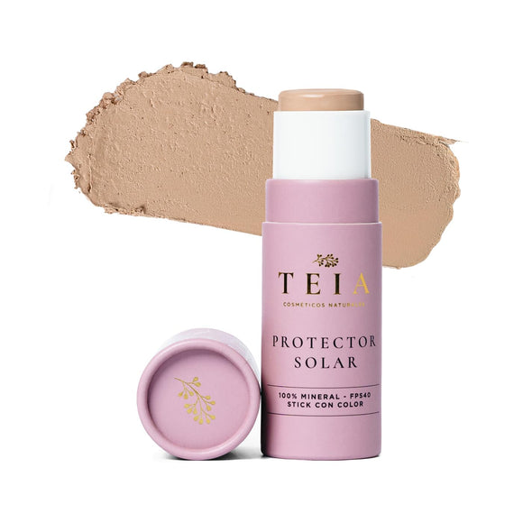 TEIA COSMETICOS Protector Solar Facial en Barra, FPS40, 100% Mineral con Color, Cobertura Alta, 4 Tonos (Claro)