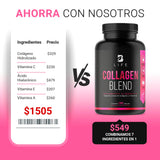 Colágeno Hidrolizado | 180 Cápsulas 1140 mg por porción. Biotina, Ácido Hialurónico, Ácido Fólico, Vitamina E, Vitamina A y Vitamina C. Ingredientes naturales. Collagen Blend B Life.