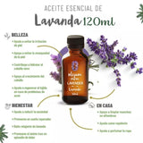 OLEUM VITAE Aceite Esencial de Lavanda 120ml. Lavandula Angustifolia. 100% Puro y Orgánico. Certificado USDA ORGANIC. Aplicación Interna, Externa y Aromática.