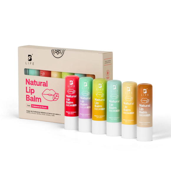 B Life | Kit De 6 Bálsamos Labiales En Barra | Aroma a Menta, Cítricos, Vainilla, Chicle, Cereza y Café | Con Vitamina E | Natural Lip Balm.