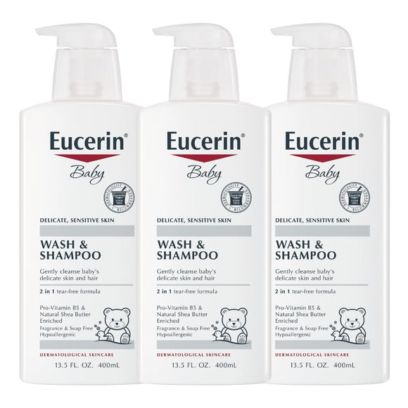 Eucerin Baby Wash and Shampoo, 13.5 Ounce (Pack of 3)