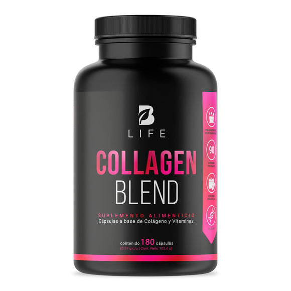 Colágeno Hidrolizado | 180 Cápsulas 1140 mg por porción. Biotina, Ácido Hialurónico, Ácido Fólico, Vitamina E, Vitamina A y Vitamina C. Ingredientes naturales. Collagen Blend B Life.