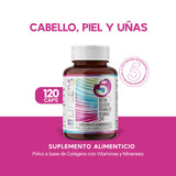 LIFEED Biotina, Colageno Hidrolizado Puro, Vitamina E, Vitamina B5 y Zinc | Suplemento Multivitaminico Mujer y Hombre | Cabello, Piel y Uñas | Sin Gluten | Hair, Skin and Nails | 120 Cápsulas | Vitaminas para el Cabello