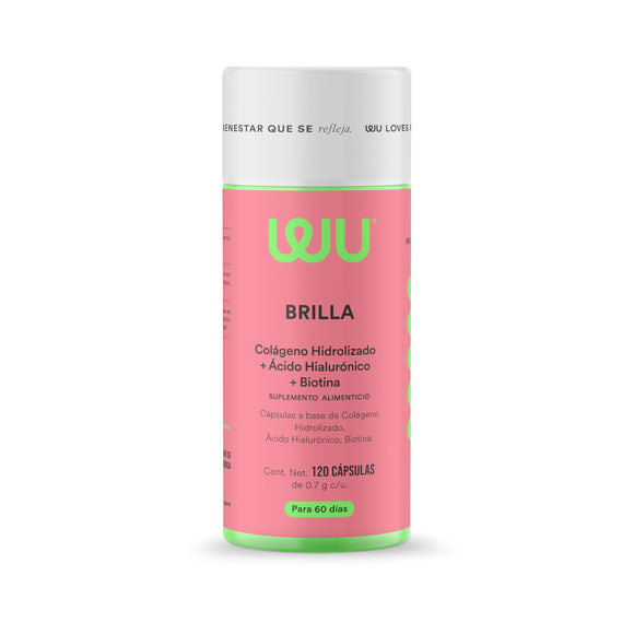 WU Nutrition® BRILLA | Colágeno Hidrolizado, Ácido Hialurónico, Biotina, Zinc, Vitaminas A B C D y E | Vitaminas para Mujer | 120 Cápsulas | 2 meses de consumo