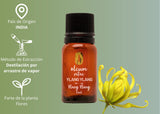 OLEUM VITAE Aceite Esencial de Ylang Ylang. Cananga odorata. 100% Puro y Orgánico. Certificado USDA ORGANIC. Aplicación Interna, Externa y Aromática. 15ml