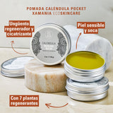 XAMANIA Pomada de Caléndula Orgánica Pocket. Ungüento Multiuso Sanador para el Tratamiento de Piel Seca y Sensible. Crema Cicatrizante Eczema, Rosasea, Vegan.- 60 gr