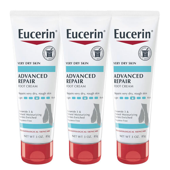 Eucerin Intensive Repair, Extra-Enriched Foot Creme, 3 Oz (Pack of 3)