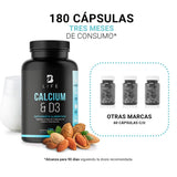 Calcio y Vitamina D3 concentración de 1500 mg de Carbonato de Calcio (equivalente a 600 mg de Calcio). Ingredientes Naturales en 180 Cápsulas. Calcium & D3 B Life
