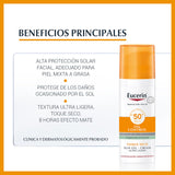 ▶ Eucerin Crema dia FPS 15 + ácido hialurónico Hyaluron Filler, 50 ml + Protector solar facial efecto mate toque seco Oil Control, 50 ml