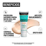 ▶ Neutrogena  Sun fresh Protector Solar Facial Tono Claro Dermcare Niacinamida FPS50+, 40g