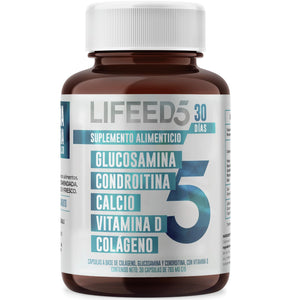 LIFEED 30 Cápsulas de Glucosamina y Condroitina | Colageno Hidrolizado, Calcio y Vitamina D | Suplementos Alimenticios con Vitamina para Articulaciones, Multivitaminico Hombre y Mujer Joint Support