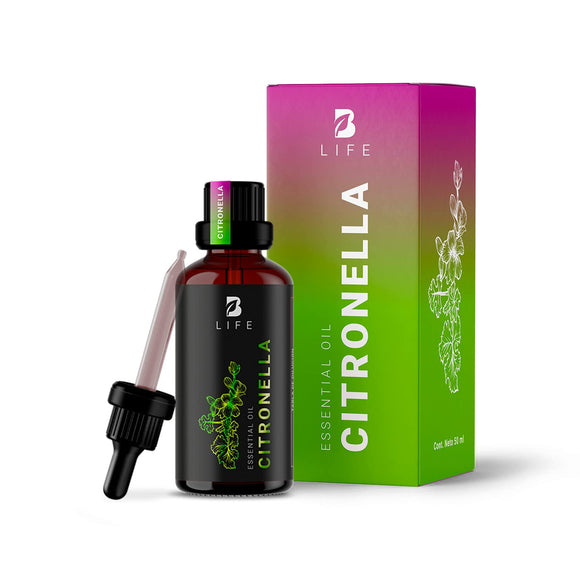 Aceite Esencial con Ingredientes Puros y Naturales, Aromalogía de 50 ml. Aceite Esencial Citronela (Citronella), B Life.