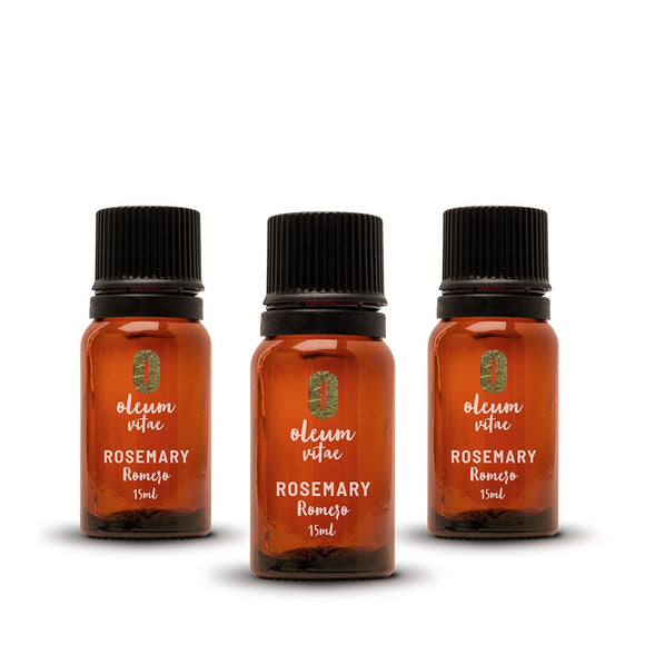 OLEUM VITAE 3x2 Aceite Esencial de Romero Rosmarinus Officinalis 100% Puro y Orgánico 15 ml