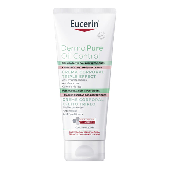 Eucerin DermoPure Triple Effect Crema Corporal (200ml) Anti-Imperfecciones, Anti-Manchas, Anti-Brillo, Calma e hidrata, ideal para piel grasa o con imperfecciones