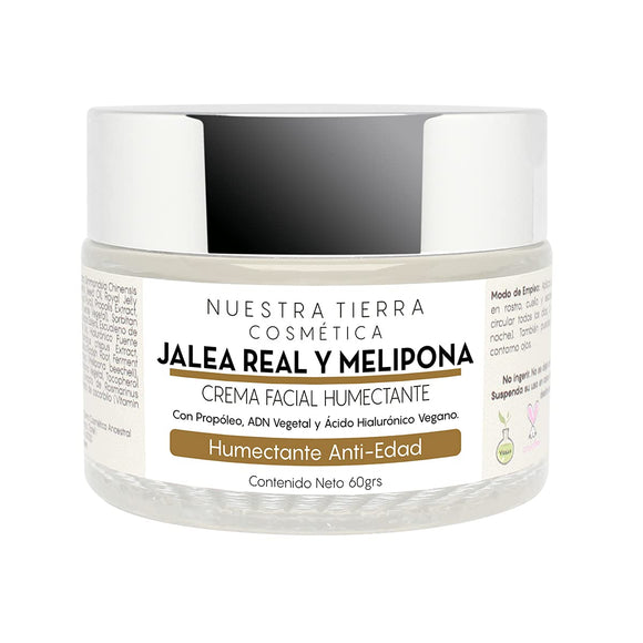 Crema Humectante, Cicatrizante y Anti-edad con Jalea Real, Miel Melipona y Ac. Hialurónico Vegano