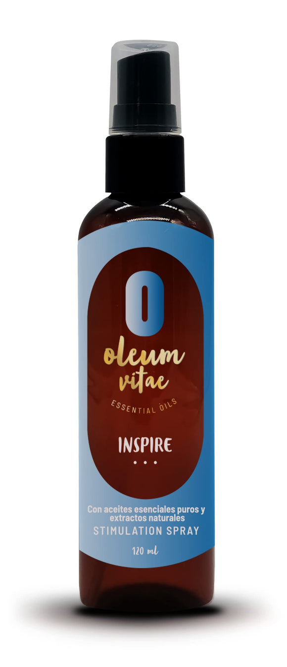 OLEUM VITAEA Spray Estimulante INSPIRE. Respira Profundamente. Con Aceites Esenciales de Lavanda, Eucalipto, Pino, Romero, Menta, Clavo y Tomillo. 120ml