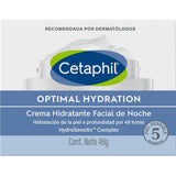 CETAPHIL® Optimal Hydration Crema Hidratante Facial de Noche con Ácido Hialurónico y Tecnología HydroSensitive Complex, 48g, Todo Tipo de Piel