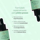 TEIA COSMETICOS Suero facial oleoso para piel grasa hidratante y nutritvo con Jojoba, Argán, Árbol de té