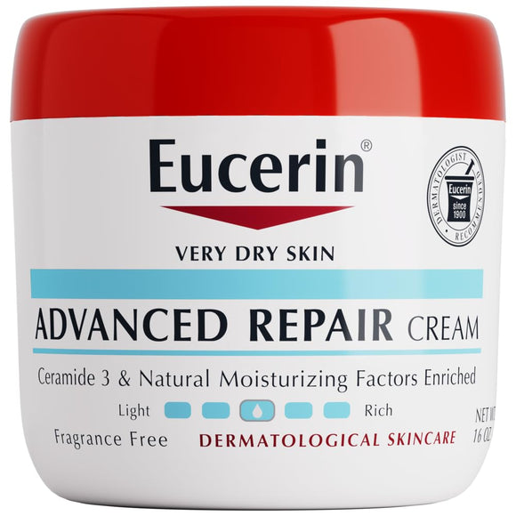 Crema reparadora avanzada Eucerin, sin fragancia, loción corporal completa para piel muy seca, 16 onzas Tarro