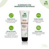 MAYA SOLAR Protector Solar Facial Tono Uniforme 50 ml, con Pigmentos Naturales para un Acabado Impecable, Bloqueador solar FPS 50+, Mineral y Biodegradable. Todo Tipo de Piel
