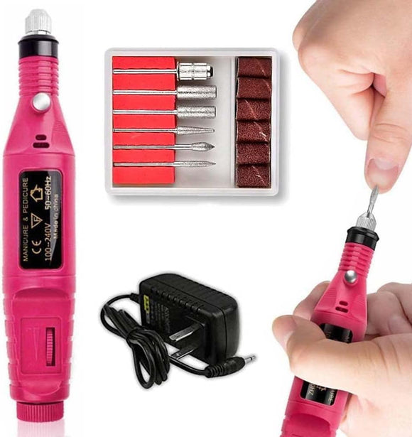 Pulidor de Uñas, Lima de Uñas Eléctrica, Kit de Taladro para Uñas 6pcs Puntas y Lijas, Velocidad Ajustable Torno Portátil para Uñas, Manicura y Pedicura