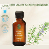 OLEUM VITAE Aceite Esencial de Romero 120ml. Rosmarinus Officinalis 100% Puro y Orgánico. Hecho en India Certificado USDA ORGANIC Aplicación Interno Externo y Aromático