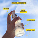 XAMANIA - Tónico Facial Natural con Árbol de Té y Aceite de Almendras - Piel Mixta Grasa o con Acné - Cierra Poros Elimina Brillos y Granitos - Sin Alcohol Cruelty Free 100 ml