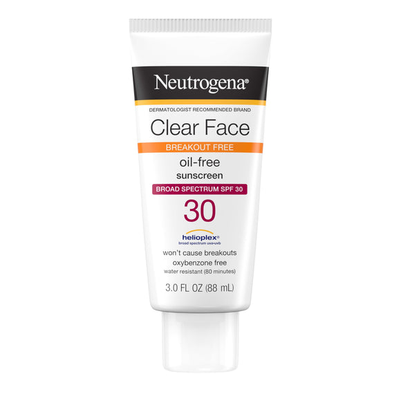 Neutrogena Clear Face Liquid Lotion Sunscreen Broad Spectrum SPF 30, 3 Oz