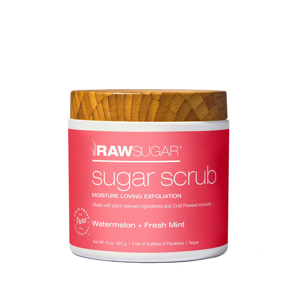 RAW SUGAR, Exfoliante Corporal Reparador a Base de Azúcar, Hidrata la Piel, con Sandía y Menta Fresca, Prensado en Frío, Vegano, Libre de Sulfatos y Parabenos, 425 g