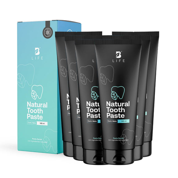 Pasta Dental Natural sin Flour, Paquete con 6 Unidades de 148 ml. Pasta de Dientes con más de 94% de Ingredientes Naturales. B Life.