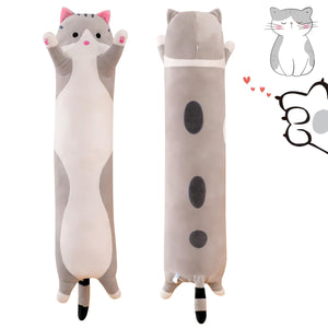 Shoonlo Almohada de Peluche de Gato, 90cm Kawaii Almohada Larga de Felpa, Peluche Suaves de Animal para Abrazar, Juguete de Gato de Regalo para Novia (Rosa)