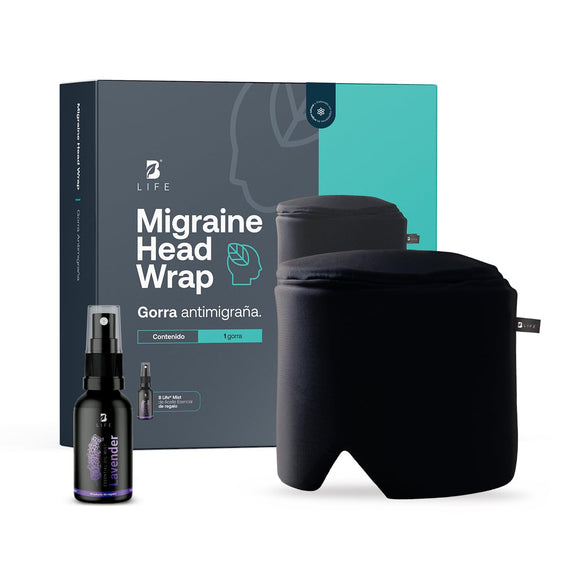 Gorra de Gel Refrescante, Gorra Negra con Compresas para Frío o Calor. B Life Migraine Head Wrap. (Mediano)