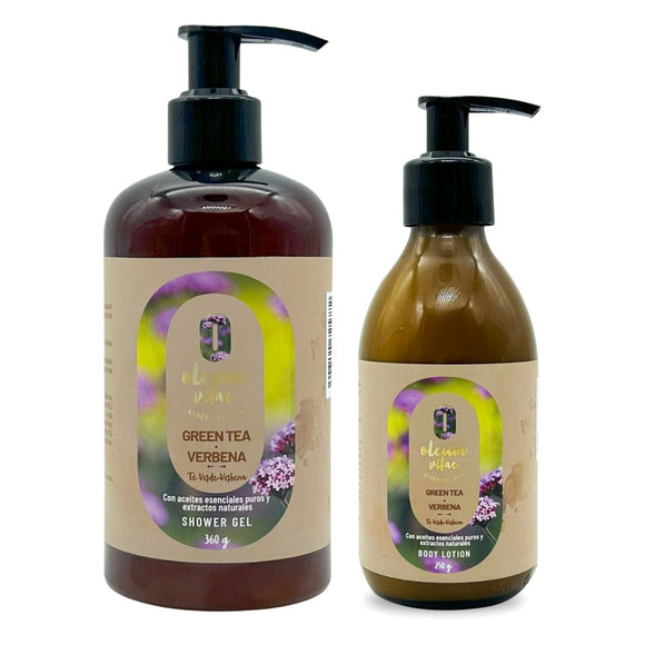 Kit duo crema corporal y Gel de ducha con aceite esenciela de Té verde y aroma Verbena