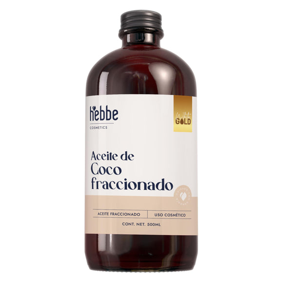 HEBBE - Aceite de Coco Fraccionado 500ml | Absorción Rápida | No Obstruye Poros | Perfecto para Terapias de Masaje | Hidratante Liviano y Duradero.