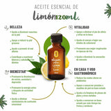 OLEUM VITAE Aceite Esencial de Limón 120ml. Citrus Limonum. 100% Puro y Orgánico. Certificado USDA ORGANIC. Aplicación Interna, Externa y Aromática.