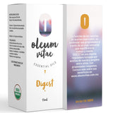 OLEUM VITAE Mezcla DIGEST con Aceites Esenciales de Menta, Jengibre, Cardamomo, Hinojo, Tomillo y Cilantro. 100% Puros y Orgánicos. 15ml. Hecho en India
