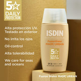 ▶ ISDIN Fusion Water Urban SPF 30, Protector Solar Facial, Textura ulltraligera de uso diario para entornos urbanos, 50ml