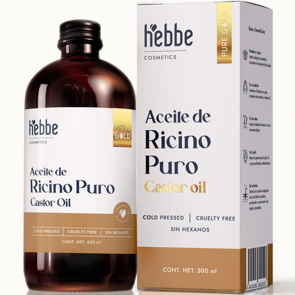 ▶ HEBBE  | Aceite de Ricino Puro | Nutre e Hidrata | Aceite de Ricino para cabello, pestañas, barba, uñas y cejas | 500 ml