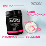 Péptidos Bioactivos de Colageno Hidrolizado + Ácido Hialurónico + Biotina + Vitamina C-Suplemento Alimenticio específico para piel y uñas- ¡Disuelve rápido, no cambia el sabor de tus bebidas!- Sin Azúcar, Sin Edulcorantes, Sin Saborizantes - 500g